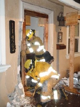 Firefighters inside building