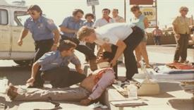 Vintage photo of emergency medical personnel