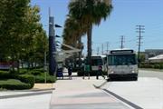 View of busy Downey Depot bus stop